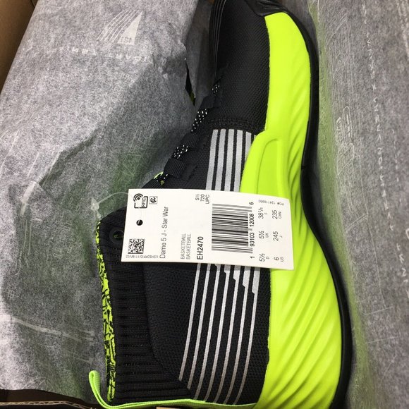 adidas Dame 5 Star Wars Lightsaber Basketball Shoes Sneaker Black Green Boys 6 - Picture 2 of 12
